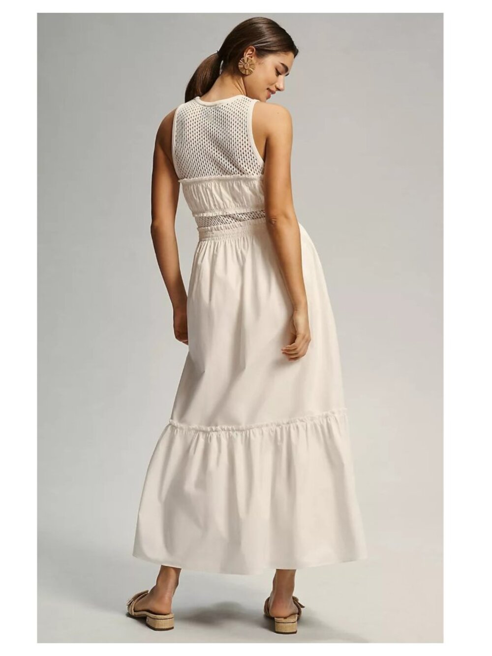 Mare Mare x Anthropologie White Smocked Tiered Maxi Dress Size XL 100% Cotton - Picture 3 of 9